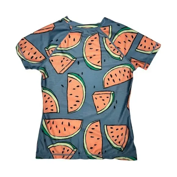 Tea Collection Girls Short Sleeve Watermelon Print Swim Rash Guard Top 10 - Picture 3 of 5